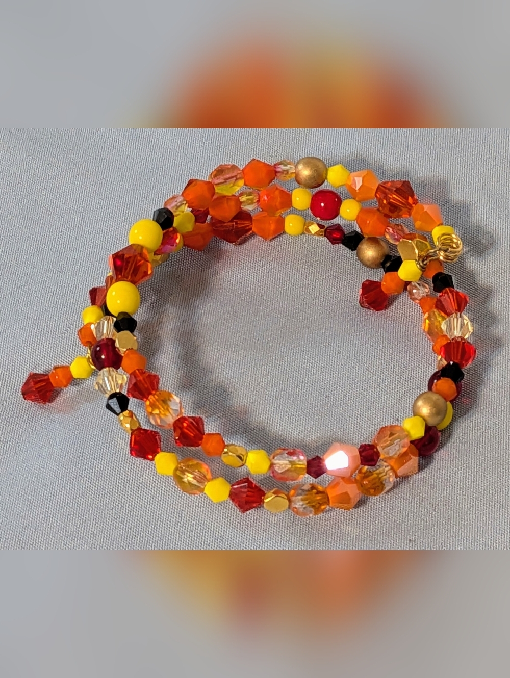 Fire Element Inspired Memory Wire Bracelet with Red, Orange & Yellow Crystals